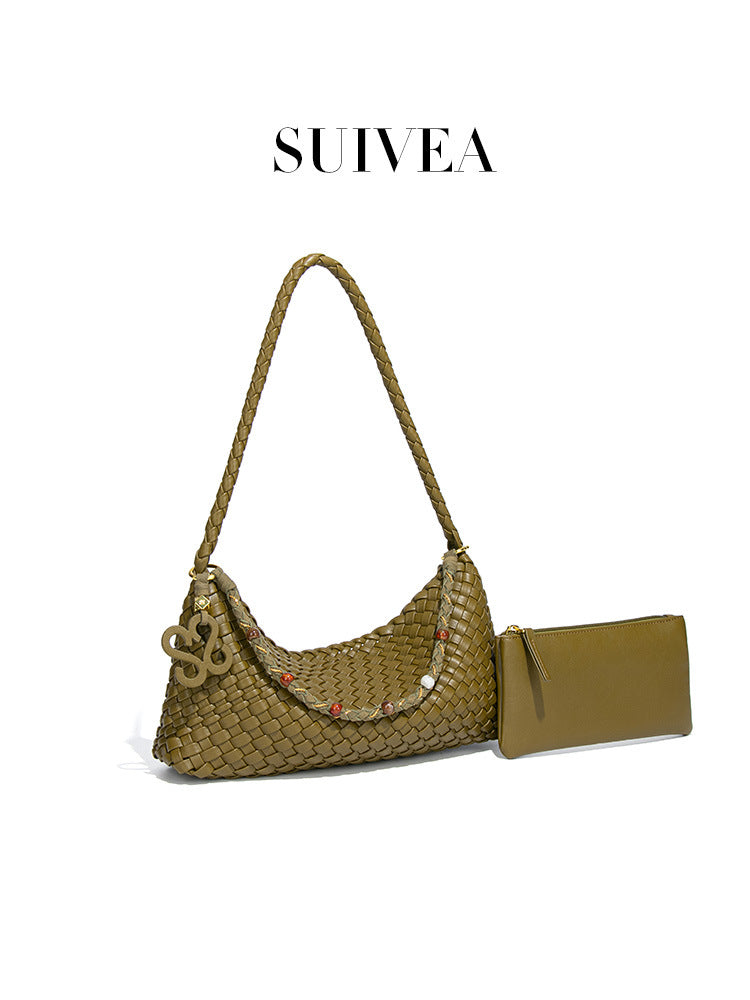 Women's Design Underarm Solid Color Woven Fashion Bags