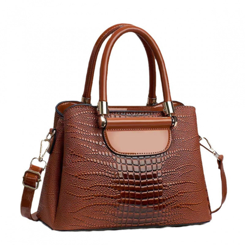 Women's Textured Bright Leather Stone Pattern Crocodile Bags