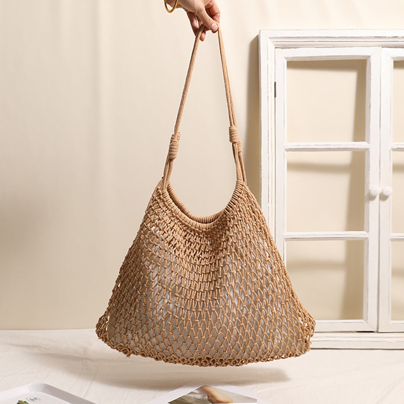 Fashion Fan-shaped Large Cotton Thread Woven Capacity Hollow Straw Seaside Women's Shoulder Bag