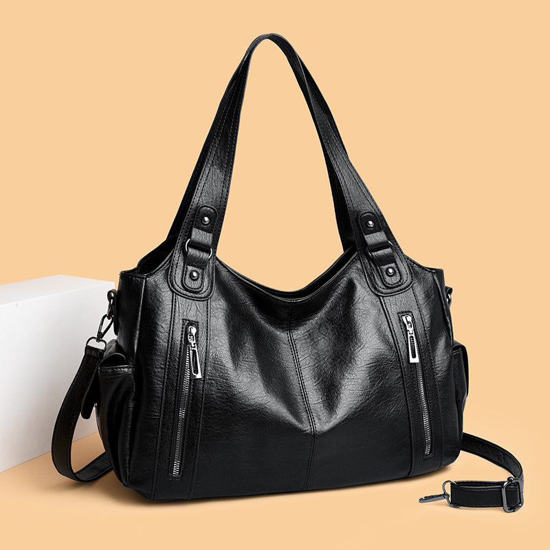 Women's Capacity Advanced Texture Soft Leather Commuter Tote Bags