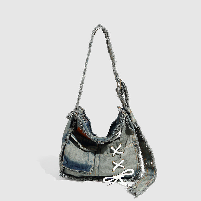 Women's Large Capacity Hot Worn Looking Washed-out Jean Women's Shoulder Bag