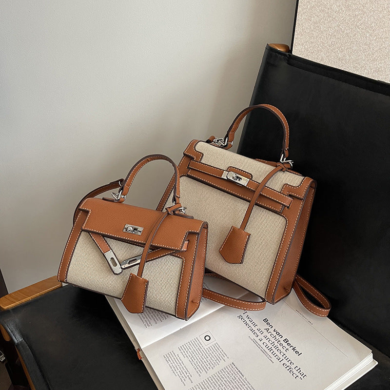 Women's Kelly Fashion Color Contrast Portable Texture Bags