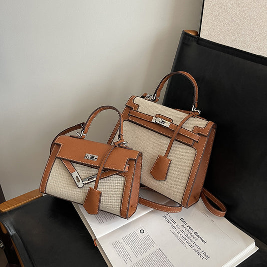 Women's Kelly Fashion Color Contrast Portable Texture Bags
