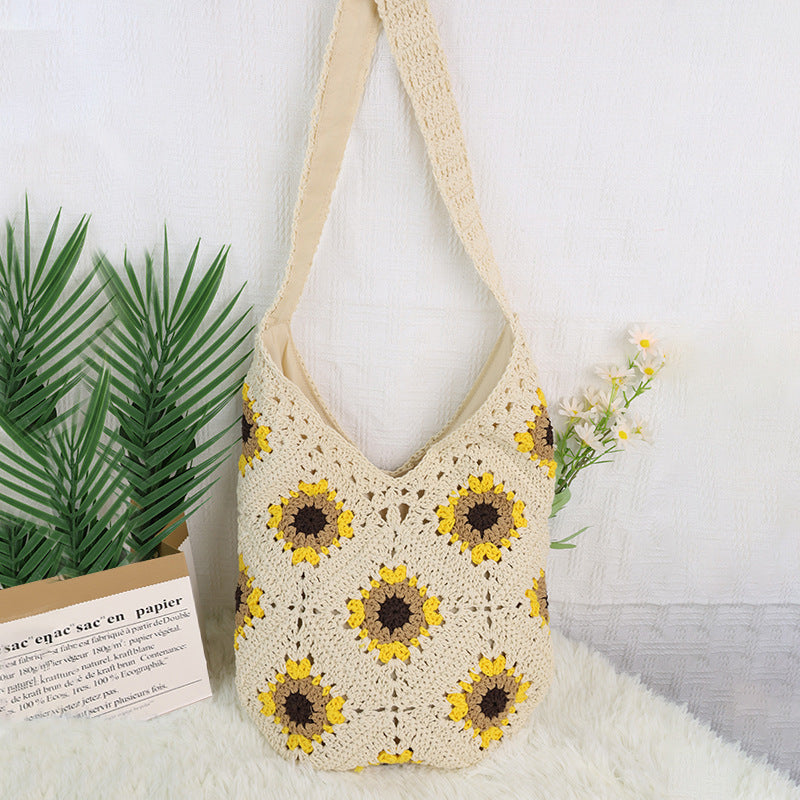 Sunflower Woven Seaside Cotton Thread Everyday Joker Beach Mori Style Bags
