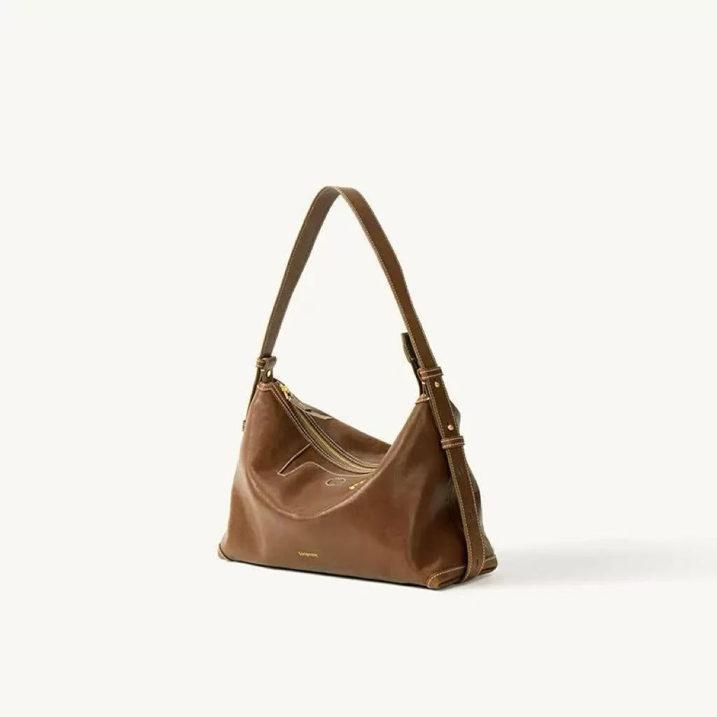 Women's Tracking Series Light Carpetbag Vegetable Tanning Leather Commuter Dumpling Underarm Bag