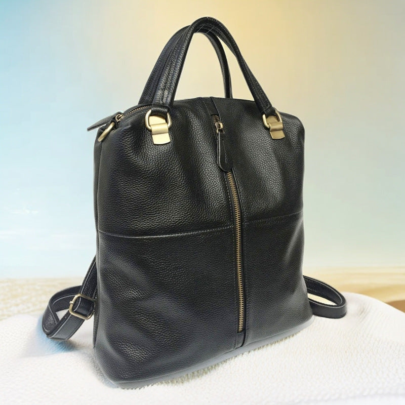 Women's Leather Black First Layer Cowhide Trendy Fashion Joker Women's Backpack