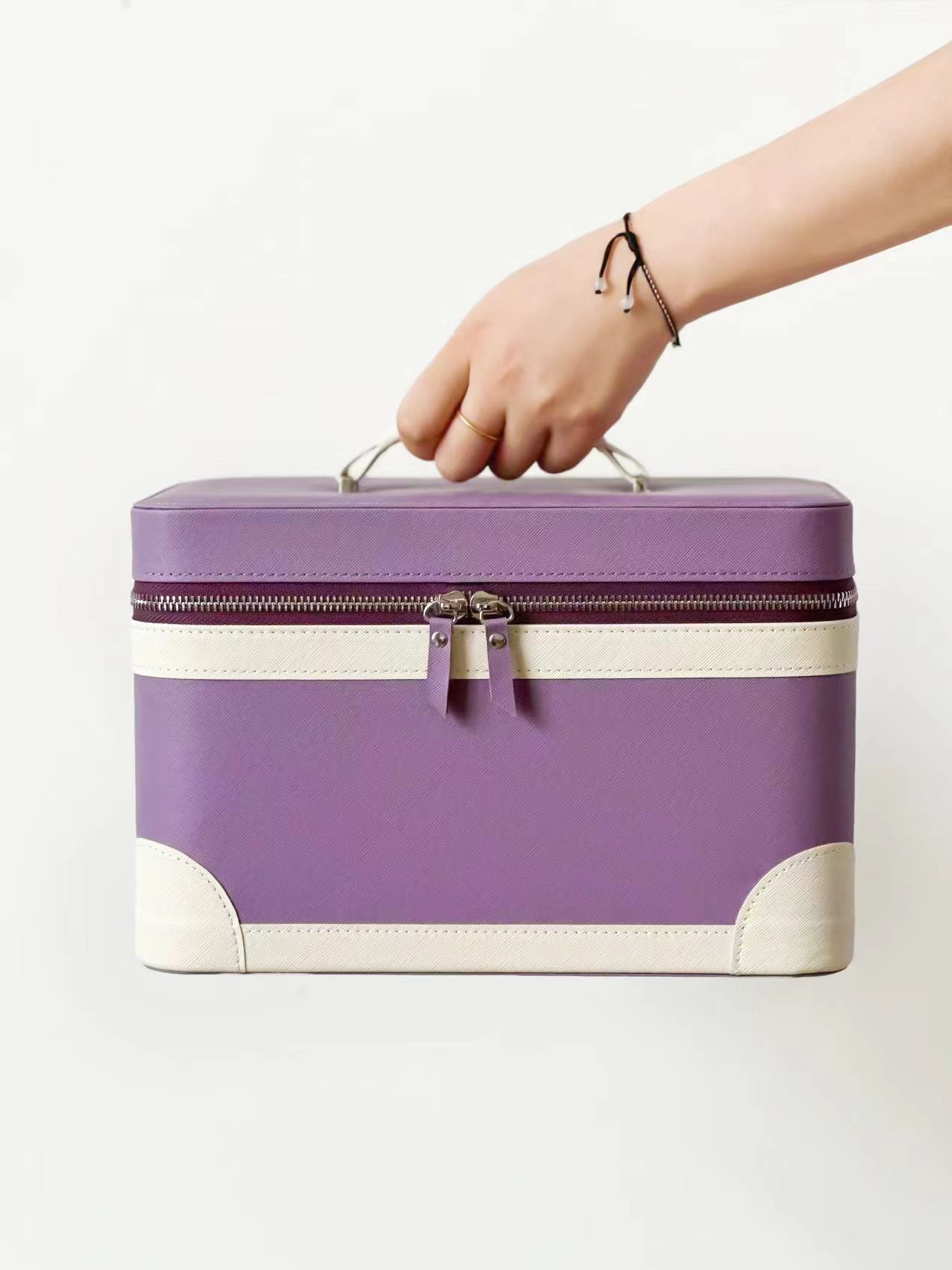 Essential Oil Storage Convenient Double Deck Leather Purple Box Makeup Bag