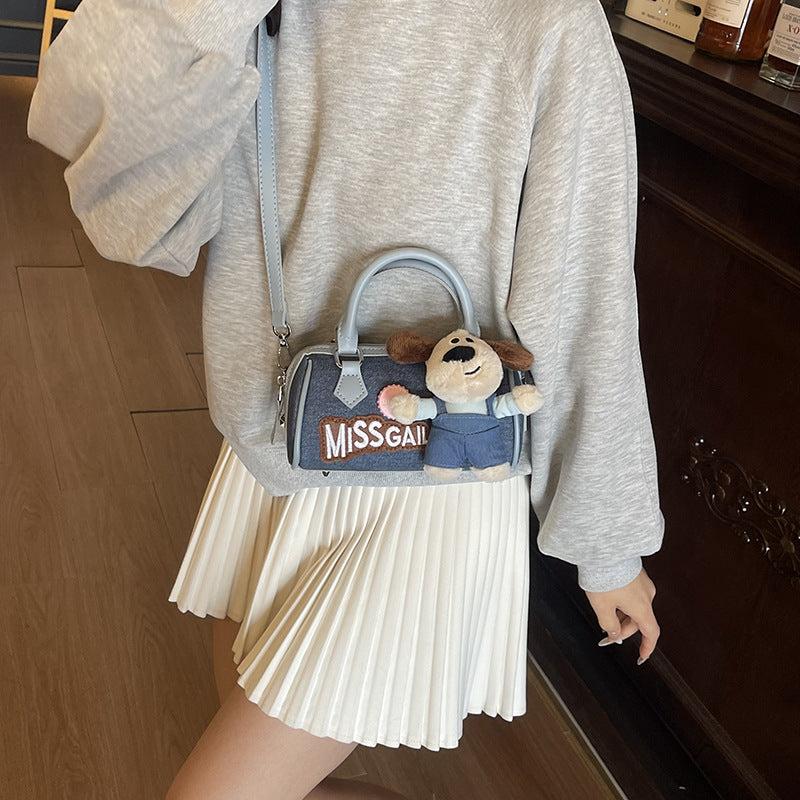 Women's Cartoon Doll Decorative Jeans Contrast Color Bags