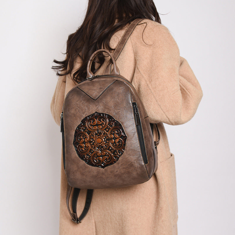Women's Light Luxury Trendy Commute Simple Lightweight Vintage Printed Large Women's Backpack