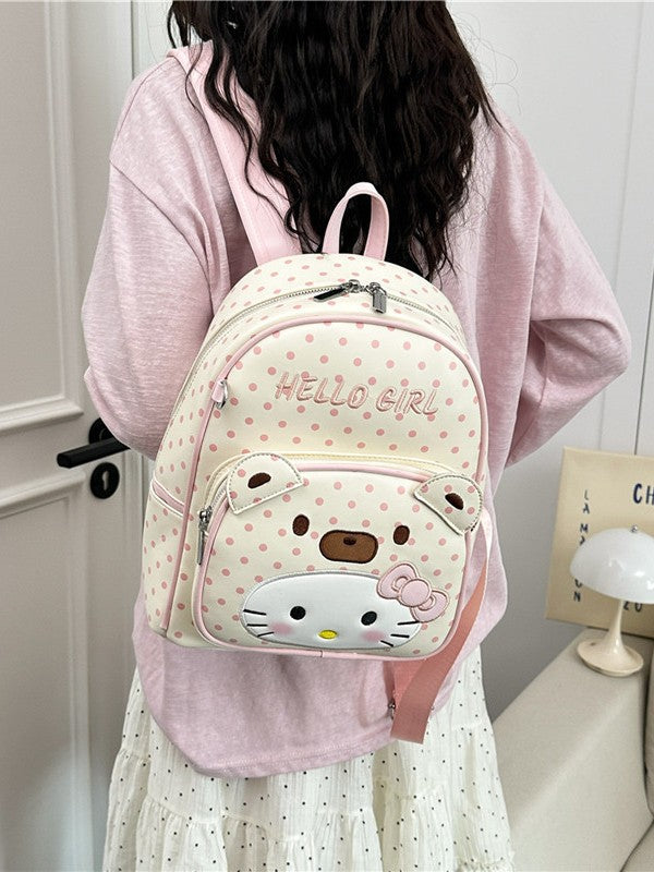 Cartoon Cute Bear Fresh Checked Youthful Campus Large Backpacks
