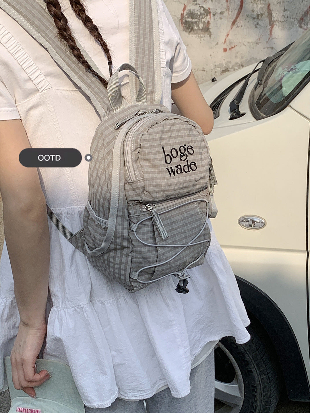 Korean Style Stylish Lightweight Leisure Simple Plaid Women's Backpack