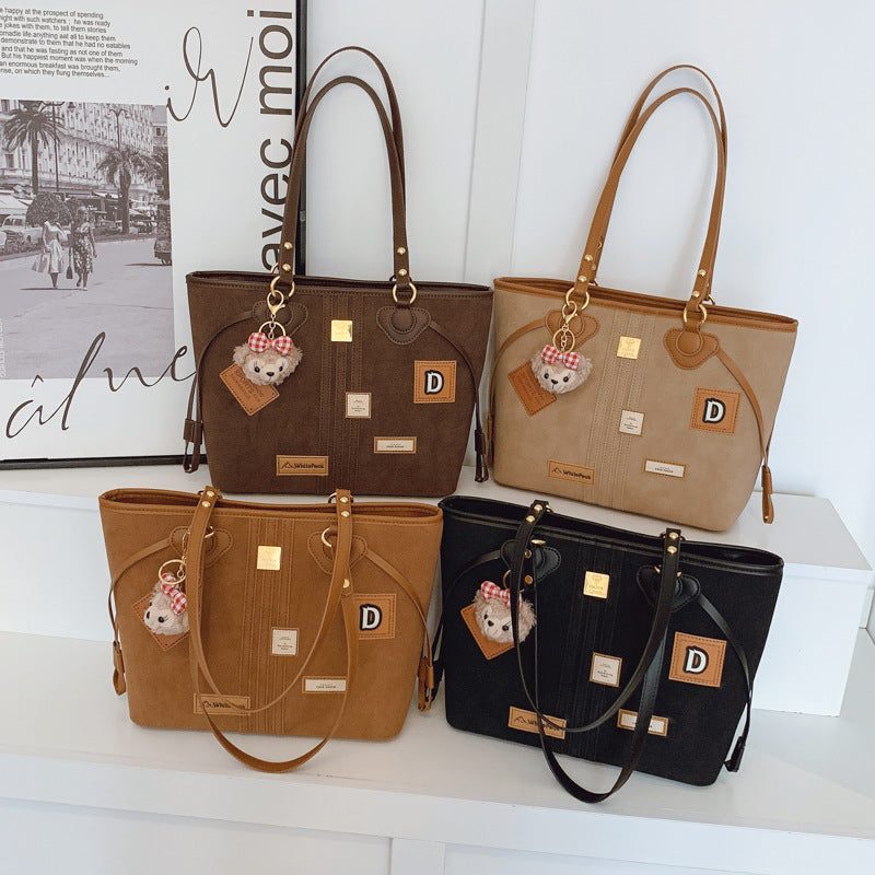 Women's Commuter Retro Dull Polish Korean Bear Cute Large Tote Bag