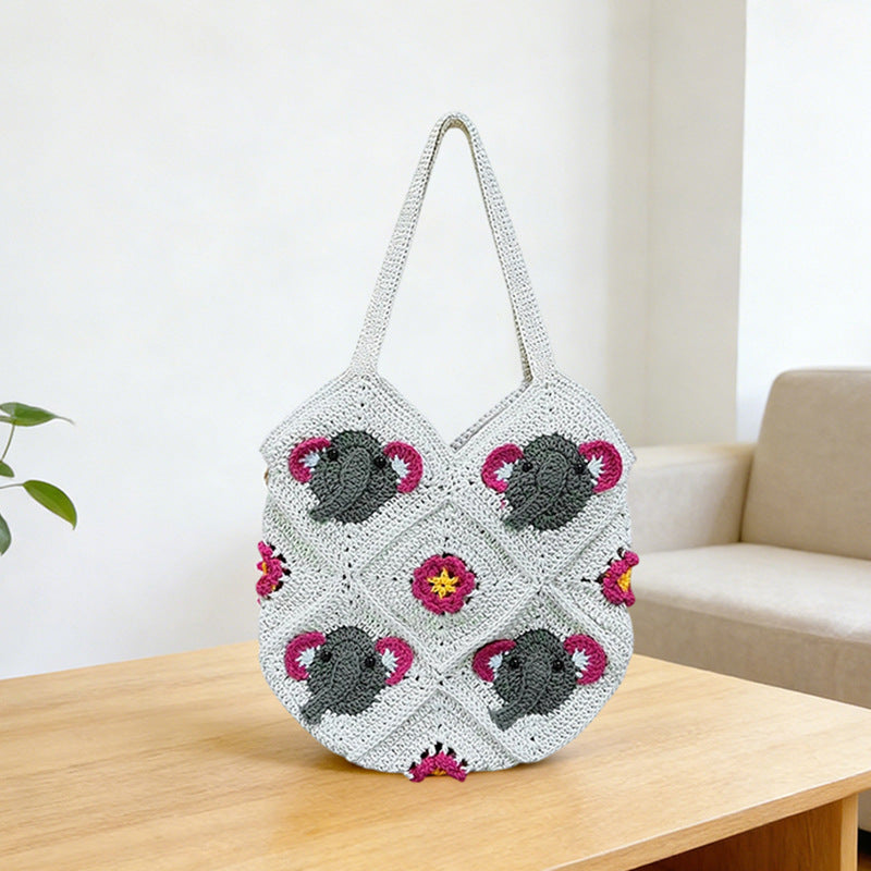 Women's Elephant Head Hand-woven Diamond Plaid Hollow Seaside Women's Messenger Bag