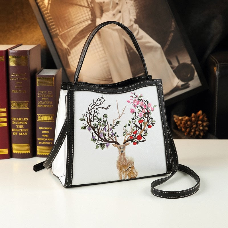 Chinese Style Embroidery Sika Deer Design Women's Handbag