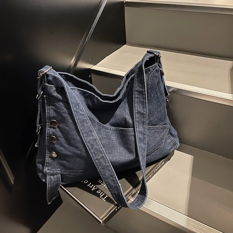Women's Retro Washed Denim Large Capacity Trendy Tote Bag