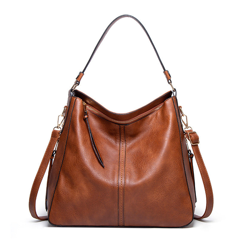 Women's Commute Design High-grade Versatile Large Capacity Oil Wax Women's Shoulder Bag