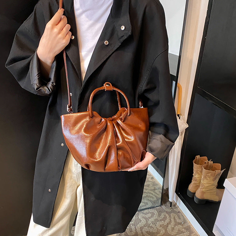 French Pleated Cloud Fashion Soft Leather Portable Vegetable Bags