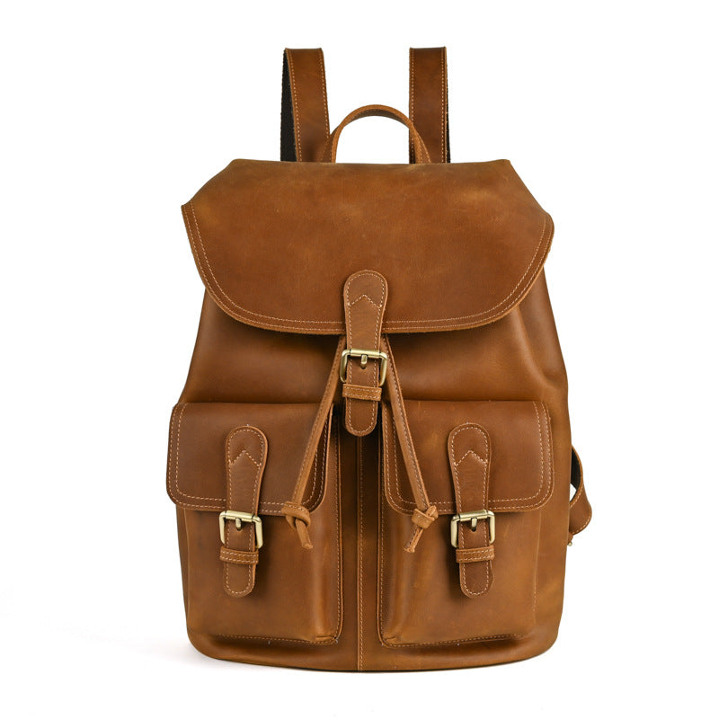 Men's Leather Vintage Distressed Top Layer Cowhide Large Business Backpack