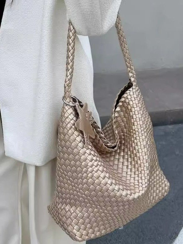 Women's Champagne Woven Large Capacity Portable Cross Women's Shoulder Bag