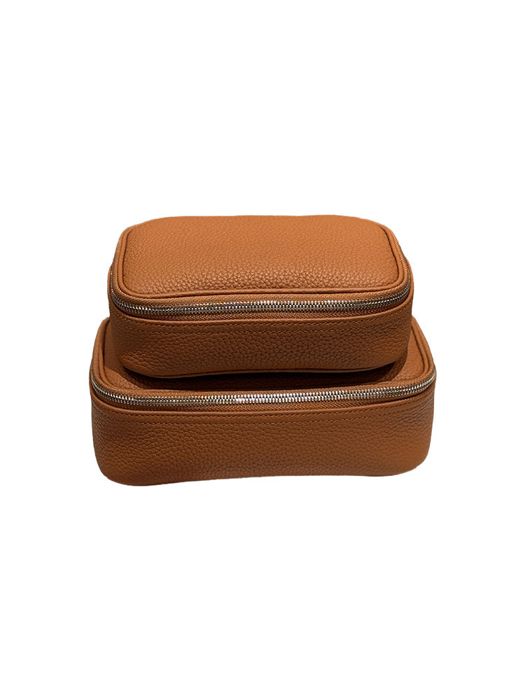 Luxury Genuine Leather Portable Clutch Storage First Layer Cowhide Makeup Bag