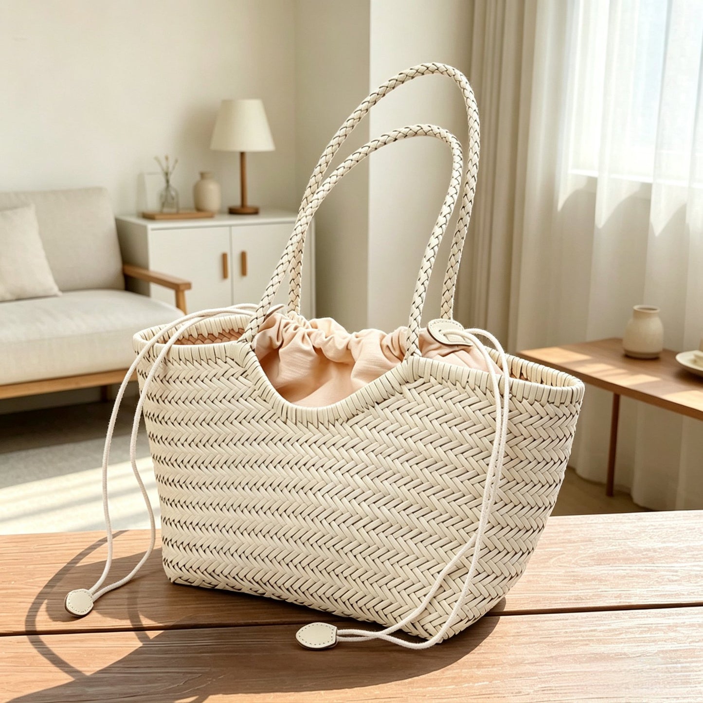 Welfare Genuine Leather Woven French Vegetable Basket Tote Bag