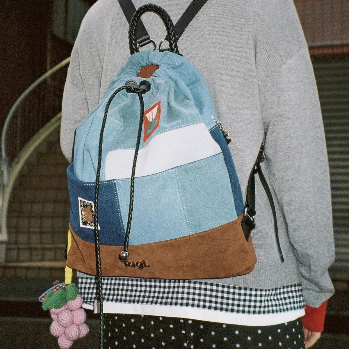 Imagination Stitching Denim Suede Woven Adjustable Strap Women's Backpack