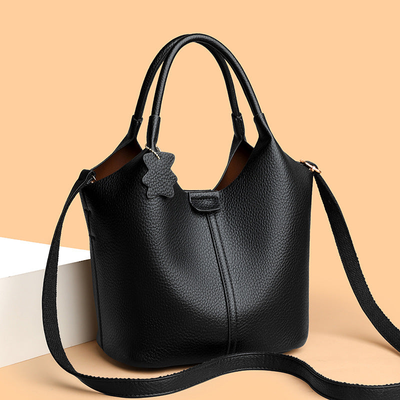 Women's French Hand Carrying Vegetable Basket Soft Leather Pattern High Tote Bags