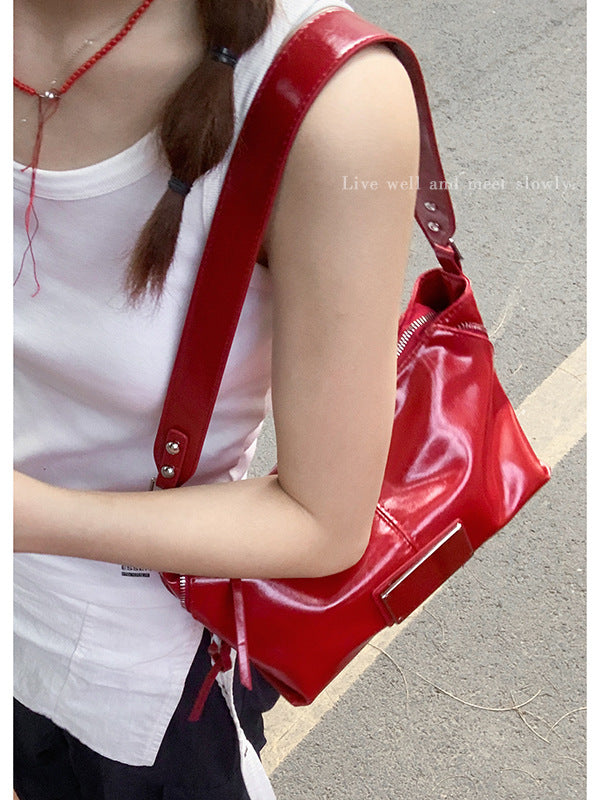 Women's Retro Red Fashion Commuter Versatile Large Underarm Bag