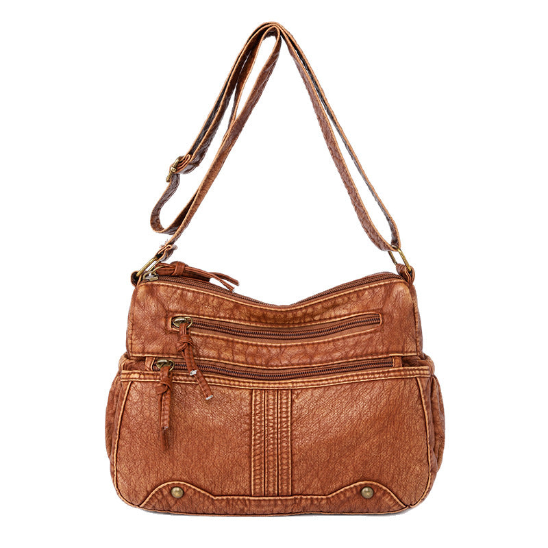 Women's Washed Leather Vintage Versatile Large Capacity Soft Women's Shoulder Bag