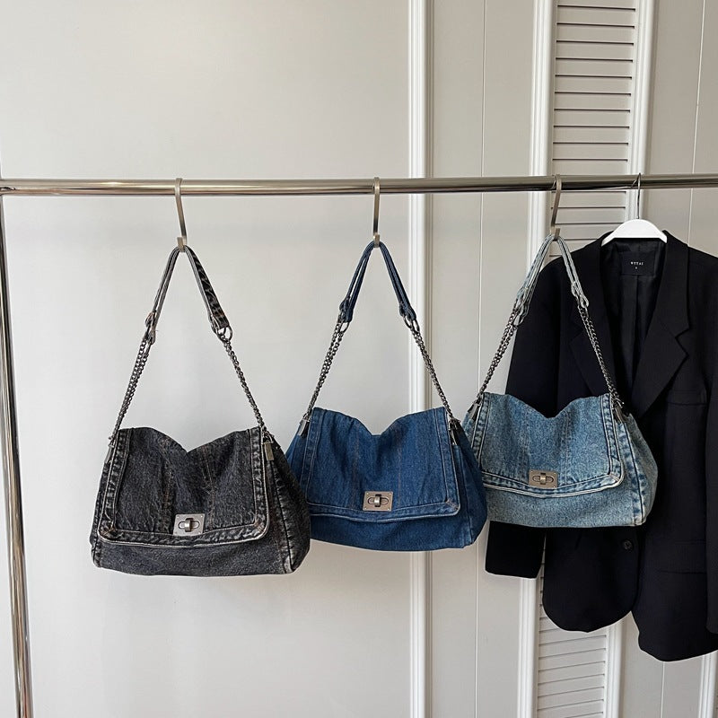 Women's Retro Denim High-grade Chain Large Capacity Bags