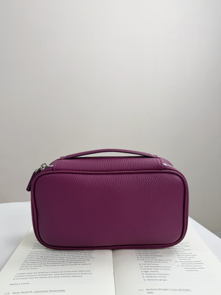 Luxury Genuine Leather Portable Clutch Storage First Layer Cowhide Makeup Bag