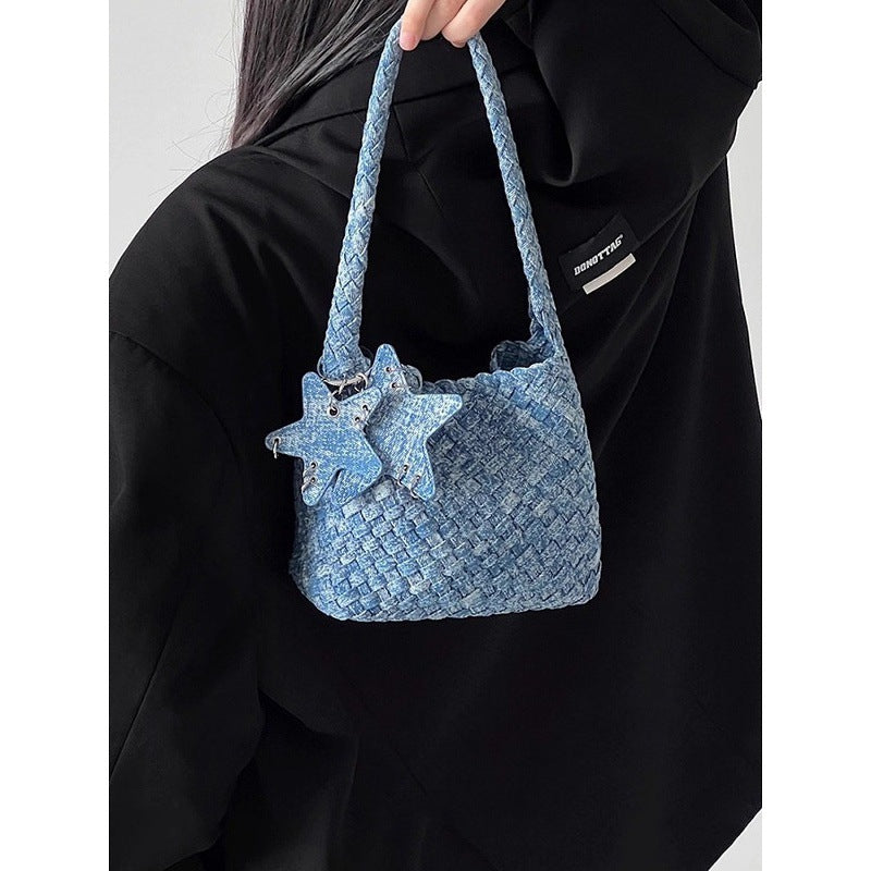 Hand-woven Starry Washed Denim Everyday Joker Women's Shoulder Bag