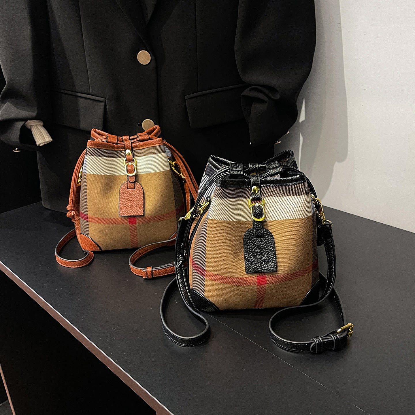 Women's Check Pattern Texture Practical Large Capacity Bags