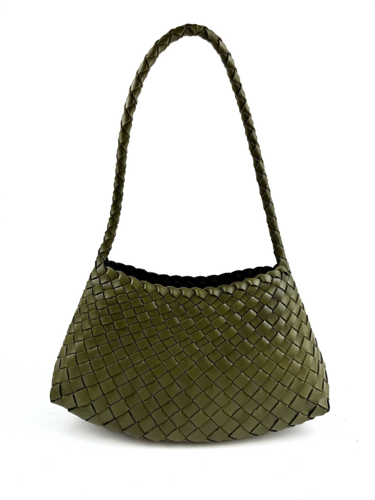 French Woven Vegetable Basket Imported First Layer Cowhide Underarm Bag