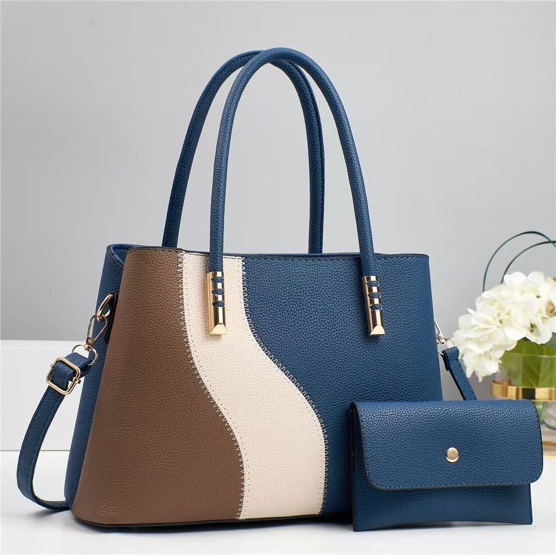 Women's Summer Color Contrast Patchwork Fashion Large Capacity Women's Handbag
