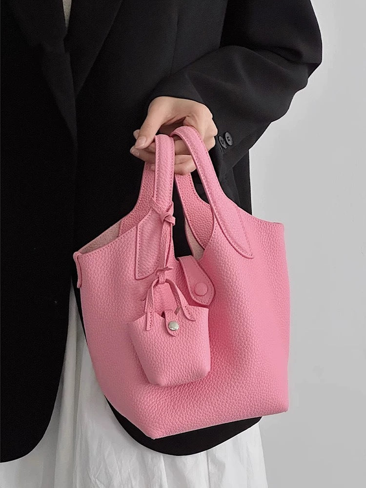 Women's Basket Light Luxury Minority Soft Leather Bucket Bags