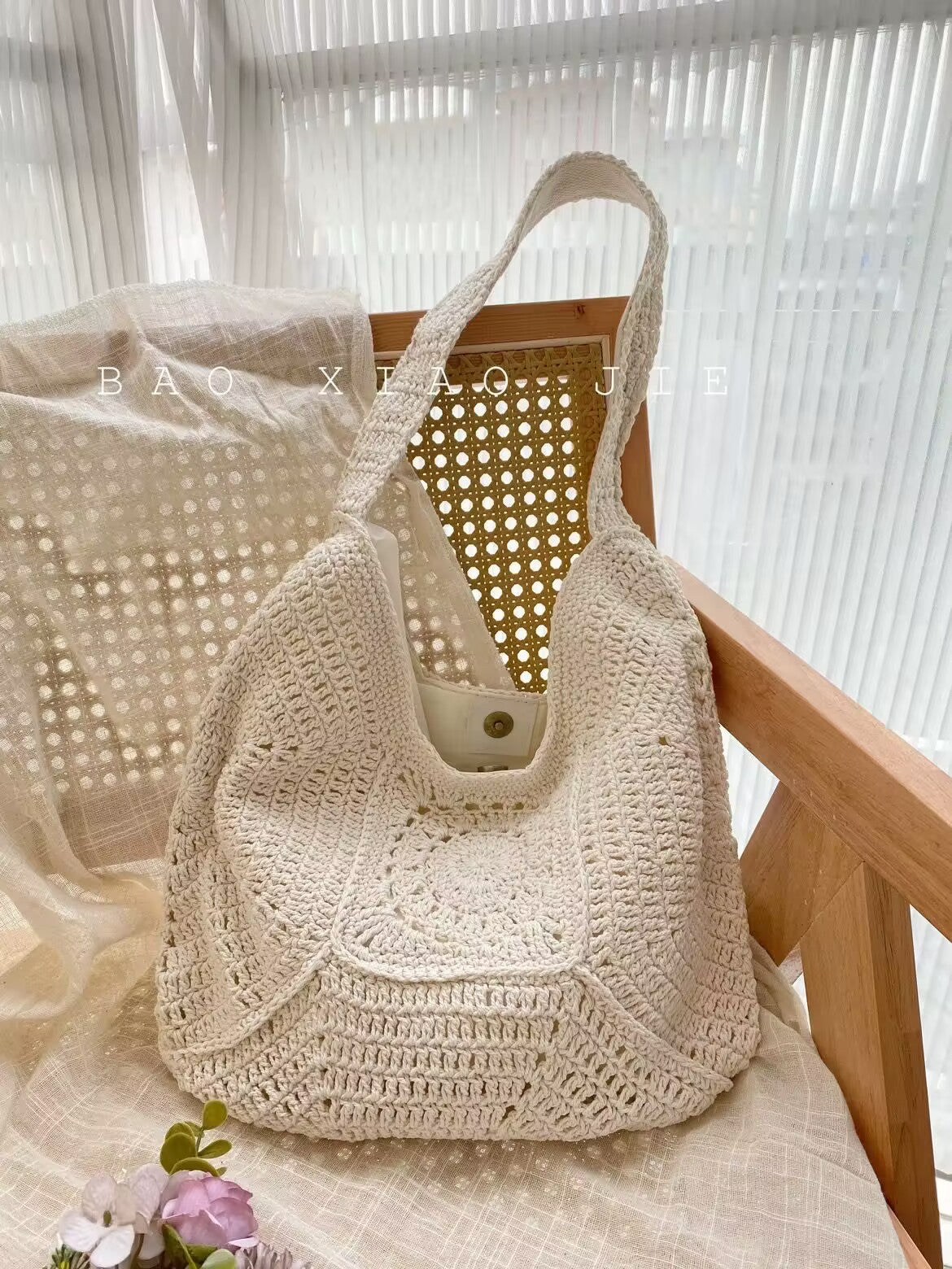 Women's Large Capacity Cotton Thread Woven Grandma Grid Bags