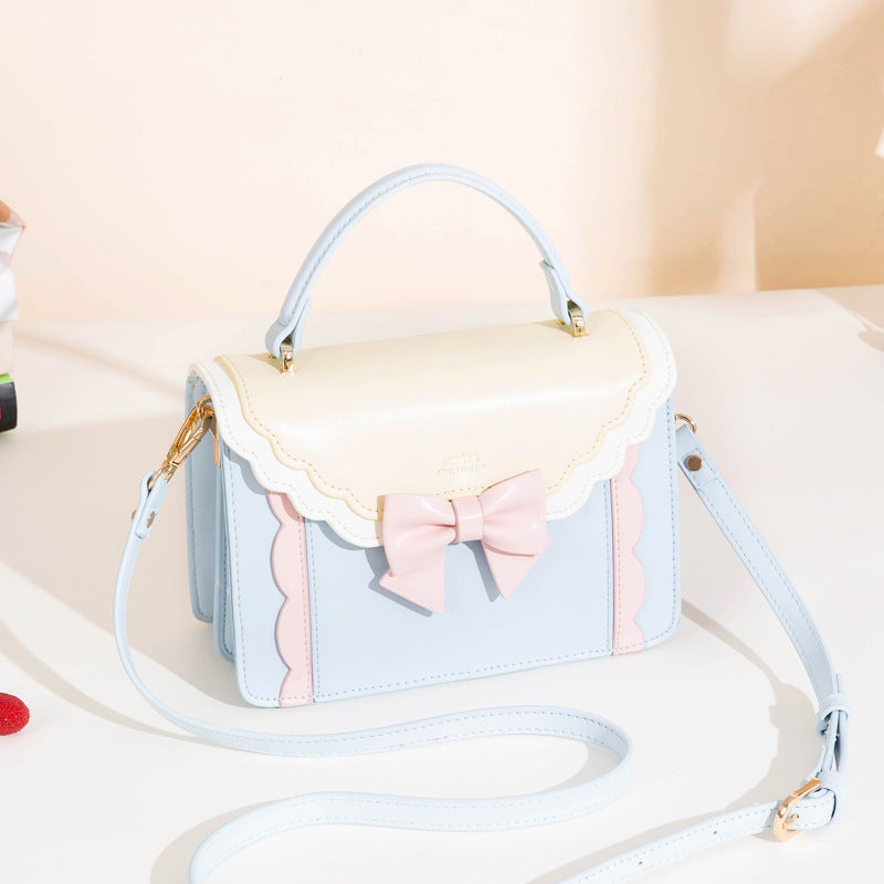 Stylish Women's Bow File Blue Pink Shoulder Bags