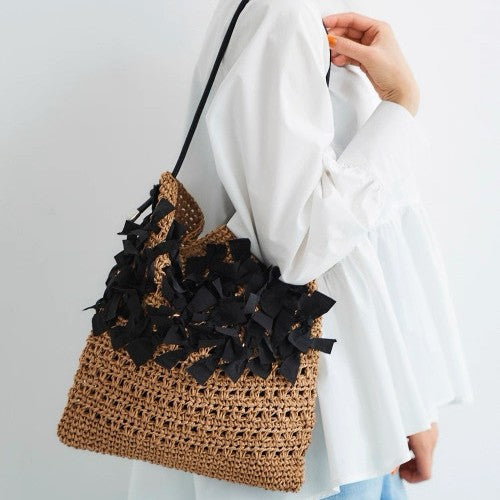 Women's Mori Style Fashion Bowknot Straw Hollow Woven Seaside Vacation Bags