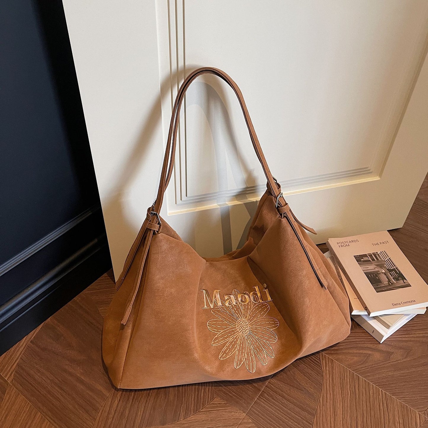 Retro Korean Style Large Capacity Suede Flower Embroidered Advanced Texture Underarm Bag