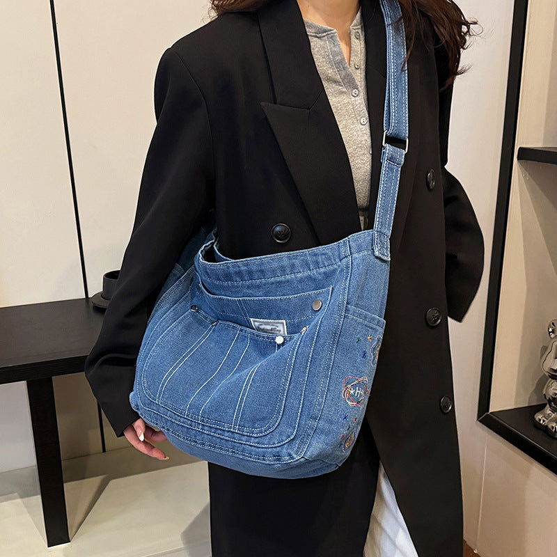 Women's Style Denim Large Capacity Class Commuter Trendy Fashion Women's Shoulder Bag
