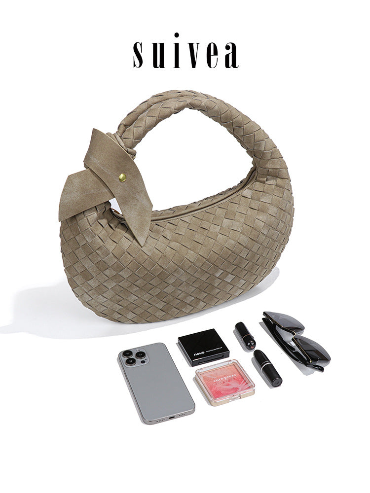 Suede Dumpling Hand-woven Knotted Clutch High-grade Underarm Bag