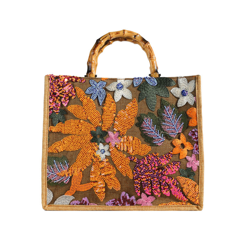 Women's Fashionable Sequins Horizontal Large Linen Capacity Bags