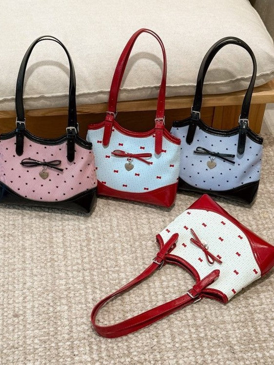Women's Korean Style Sweet Bow Design Cute Polka Shoulder Bags