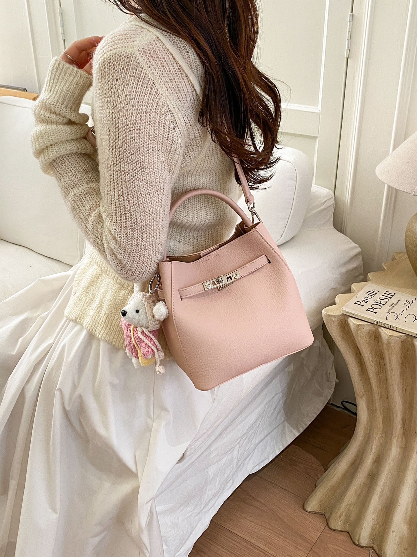 Women's Korean Style Lychee Pattern Commuter Niche Fashion Bags