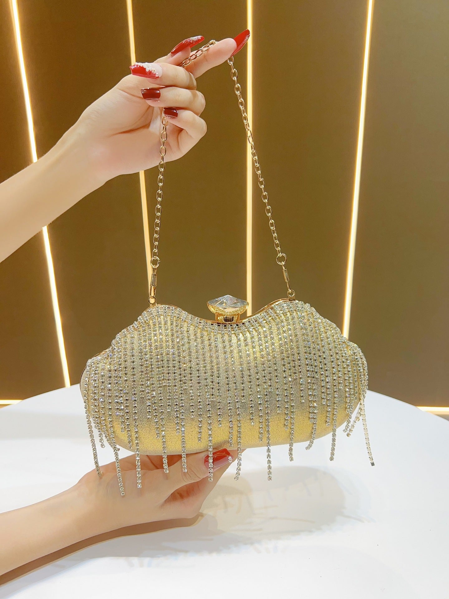 Women's Diamond Tassel Dinner Clutch Rhinestone Banquet With Bags