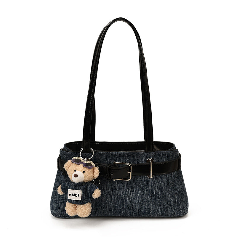 Women's Contrast Color Denim Personal Korean Style Design High Sense Niche Shoulder Bags