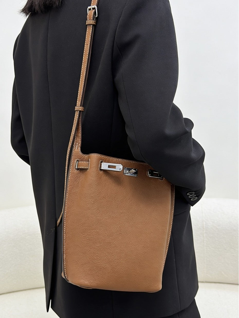 Women's High-grade First Layer Cowhide Kelly Large Bucket Bags