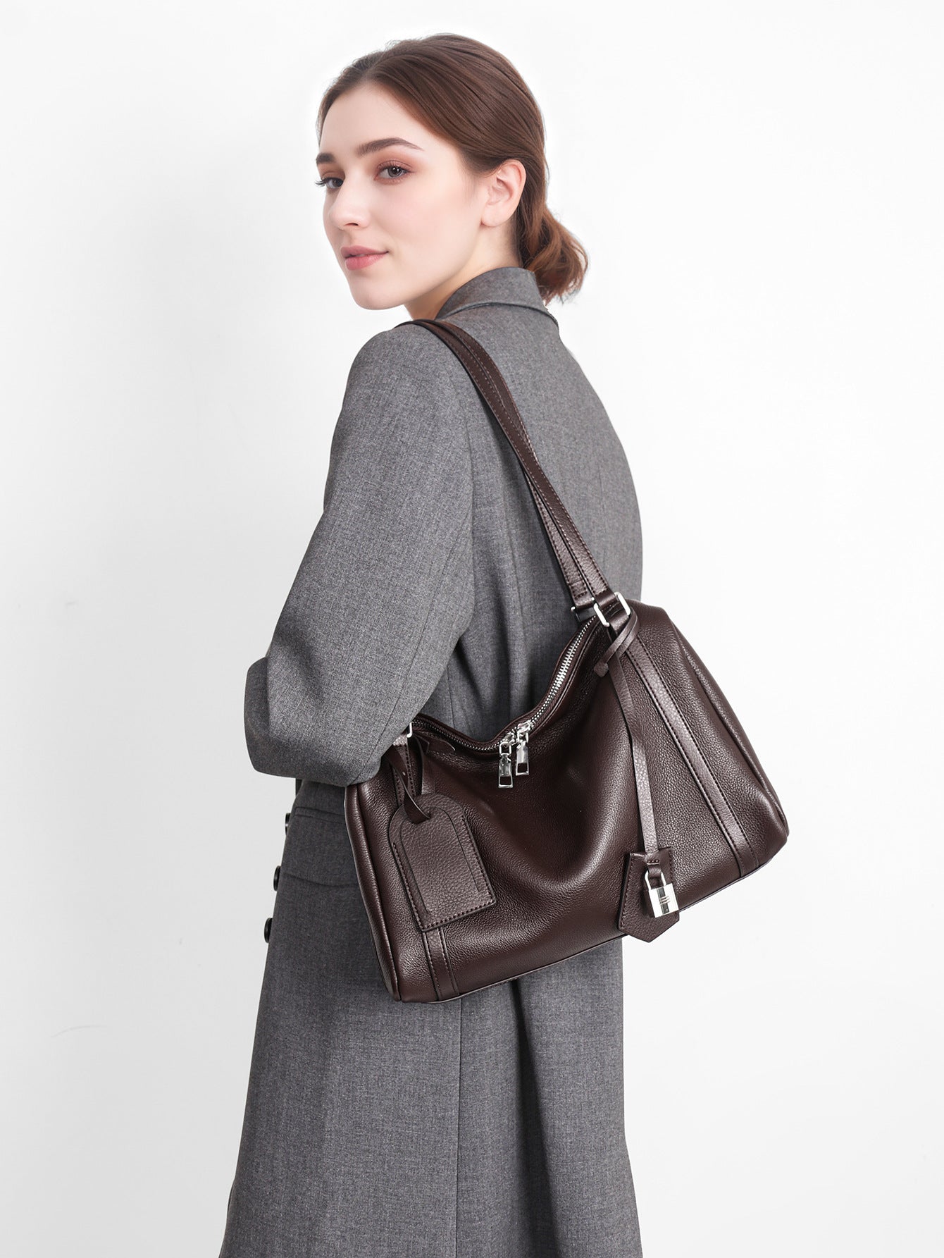 Top Layer Leather Korean Style Large Capacity Totes Commute Bags