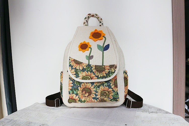 Women's Vintage Printing Wax Line Woven Fresh Women's Backpack